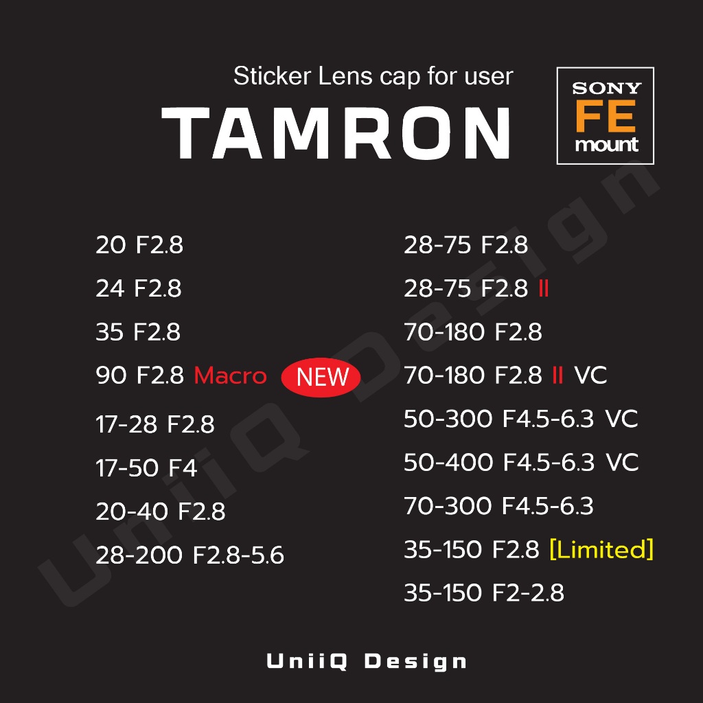 Sticker Lens TAMRON [FE mount Sony] สติกเกอร์แปะฝาท้ายเลนส์ บอกระยะ บอกค่าF แปะฝาหน้าหลังเลนส์ ฮูด
