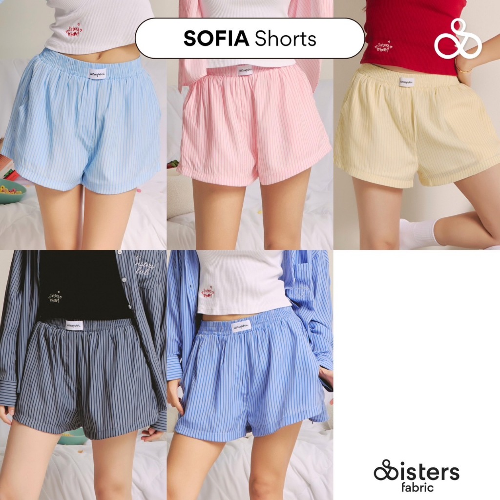 Sistersfabric - Sofia Shorts กางเกงขาสั้นลายทางสม็อคเอว