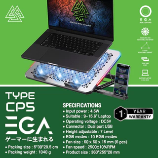 พัดลมโน๊ตบุ๊ค EGA Type CP4, CP5 , CP6 พัดลมรองโน๊ตบุ๊ค Gaming Cooler Pad พัดลมระบายความร้อนโน๊ตบุ๊