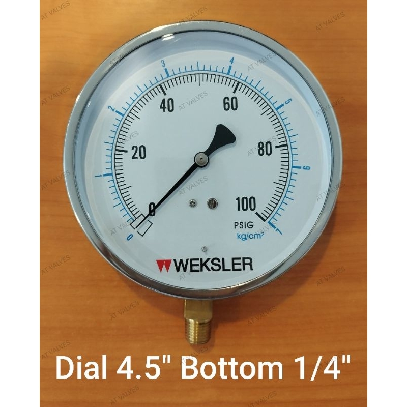 Weksler Pressure gauge Dial 4.5" Bottom brass 1/4" Dry แบบแห้ง