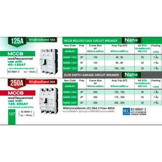 Nano Breaker MCCB เบรกเกอร์ รุ่น NNBM-125S 3P 25kA 50A 80A 100A 125A เมนเบรกเกอร์ เมนตู้โหลด เบรกเกอร์ตู้โหลด