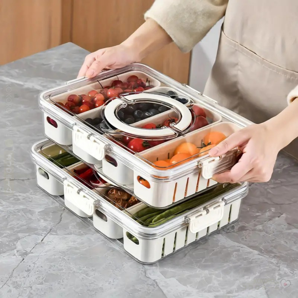 kokorohome กล่องข้าว super lock ในตู้เย็น กล่องอาหาร กล่อง 4 ช่อง กล่องสลัด ปิ่นโต กล่องฝาล็อค MB158