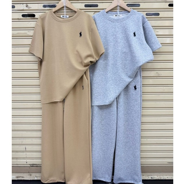 BC (2944) -ชุดเซทขายาว+เสื้อคอกลมแขนสั้น (งานปักโปโล) ผ้าคอตตอนนาโน **มีเชือกรูดที่ขากางเกงทำเป็นขาจั้มได้**