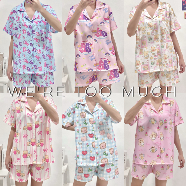 WERETOOMUCH ชุดนอนไหมอิตาลี บิ๊กไซส์ อก 46-50 ลายการ์ตูน แขนสั้นขาสั้น ผ้านุ่ม พริ้ว ใส่สบาย