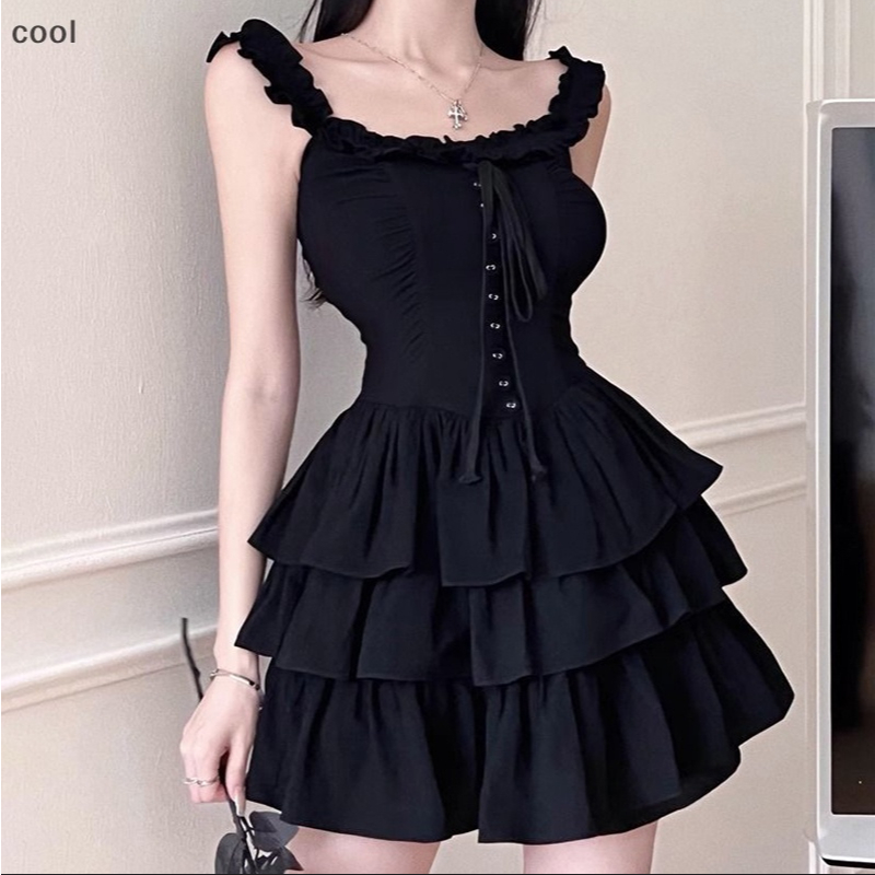 summer black mini dress sexy สายสะพาย มินิเดรส แฟชั่น เสื้อผ้าแฟชั่นผู้หญิง เพิ่มขนาด แขนกุด ชุดชายหาด
