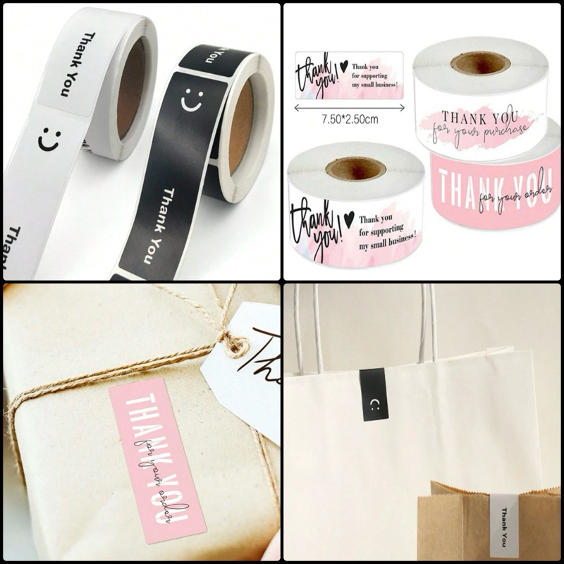 สติกเกอร์thankyou สติกเกอร์ทรงยาว ม้วน120ดวง ราคาถูก Shopee Lazada