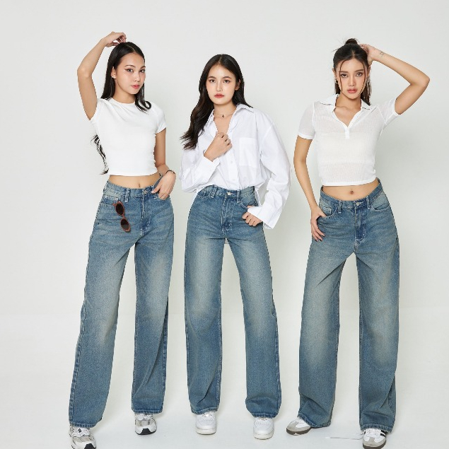 ยีนส์ Nammon Jeans NM20 กางเกงยีนส์กระบอกใหญ่เรียบเทาหม่น รุ่น Buddy honey brown - ผ้าไม่ยืด