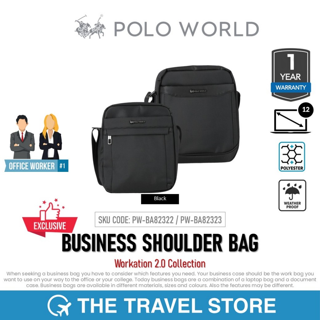 Polo World PW-BA82322/PW-BA82323 WORKATION 2.0 Business Shoulder Bag กระเป๋าสะพายข้าง พาดหัวไหล่