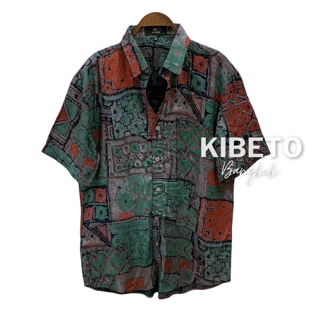Kibeto เสื้อฮาวาย ลายวินเทจหัวใจ สีเขียว ผ้าสปันเรยอน เนื้อนิ่ม ใส่สบาย M L XL 2XL 3XL