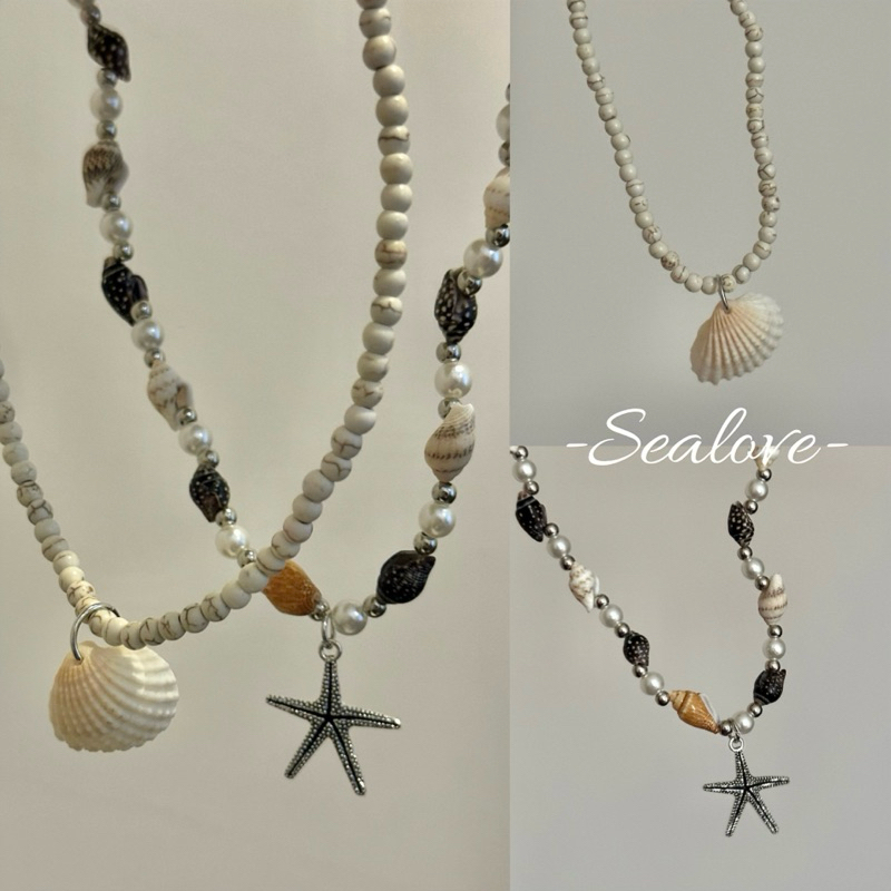 พร้อมส่ง-สร้อยคอ Sealove /สร้อยคอ เปลือกหอยบนชายหาด จี้ปลาดาว,จี้หอย