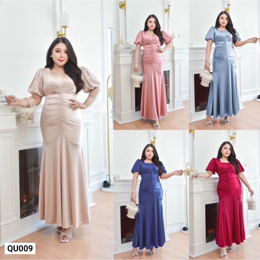 Bigsize งานเดรส ราตรียาว สำหรับสาวอวบ ชุดเดรส ชุดเพื่อนเจ้าสาว เดรสออกงาน ผ้าซาตินเกรดพรีเมี่ยม