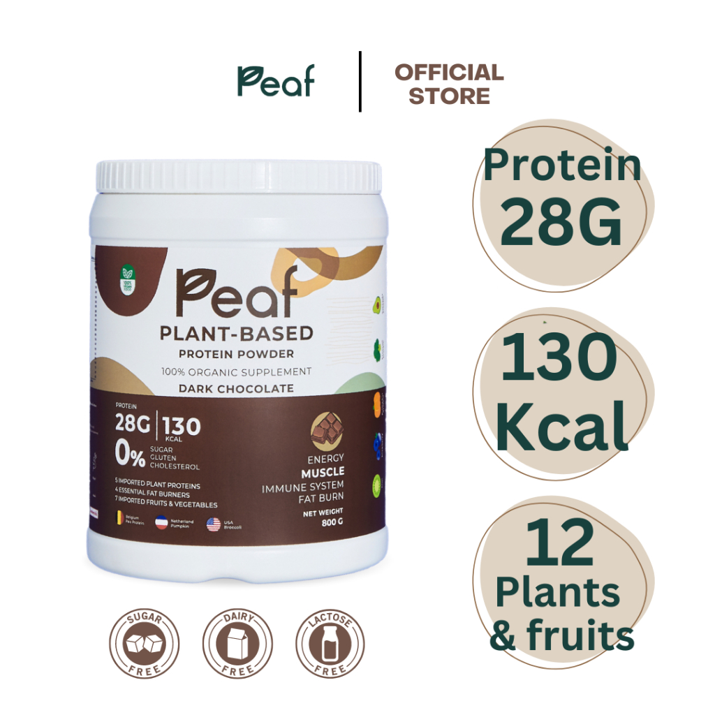 Peaf Plant based protein powder : Dark Chocolate โปรตีนพืชจากแบรนด์พีฟ รสดาร์กช็อคโกแลต