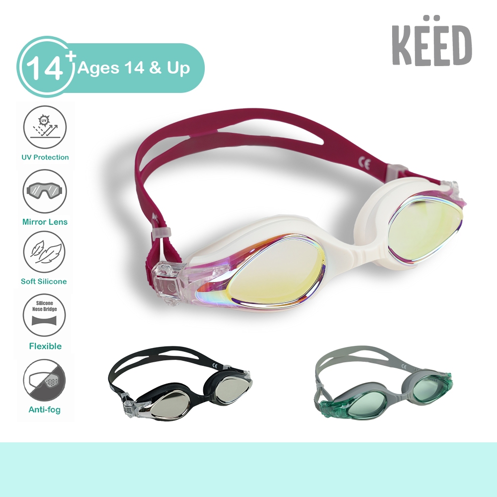 KEED :แว่นตาว่ายน้ำเลนส์เคลือบปรอทกันแดด เหมาะสำหรับน้อง 14 ขวบขึ้นไป *8130*