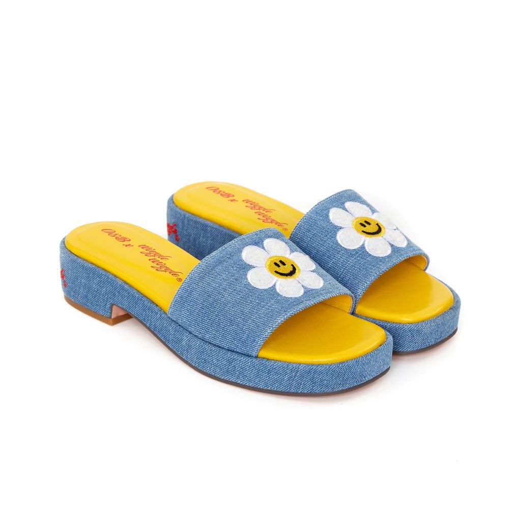 O&B รองเท้าผ้ายีนส์ซับหนังแกะส้น 1.5 นิ้ว รุ่น JOYFUL PLATFORM SANDALS IN SMILE WE LOVE DENIM-11247SA00371F_F4BLXX