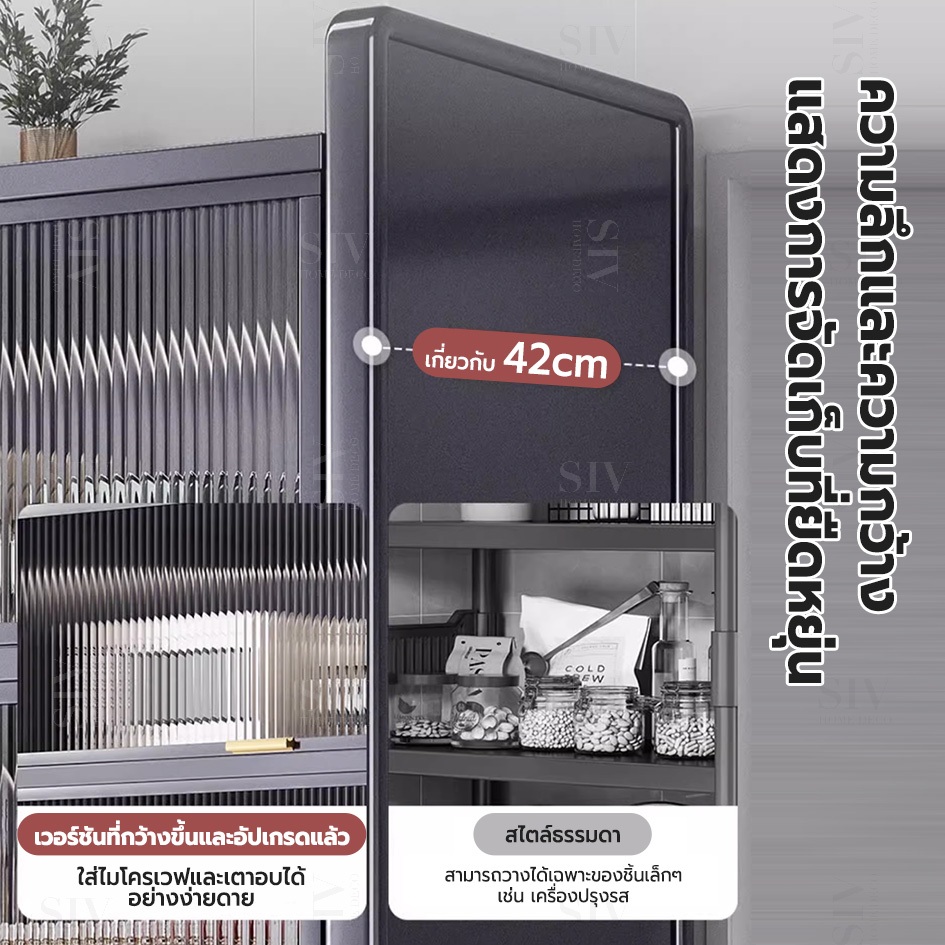 SIV 3/4/5/6 ชั้น ตู้เก็บของในครั ตู้กับข้าว ด้วยประตูและล้อ 80-100ซม【อัพเกรดการออกแบบที่กว้างขึ้น】 - รูปที่ 3