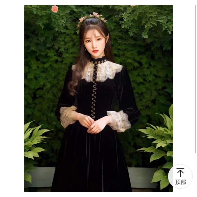 เดรสยาวเจ้าหญิงผ้ากำมะหยี่ นำเข้าสไตล์เกาหลี