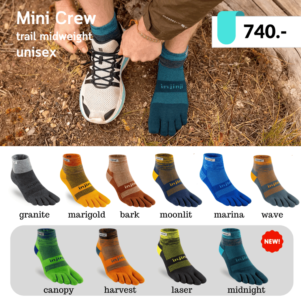ถุงเท้าแยกนิ้ว Injinji Trail Midweight Mini-Crew ความยาวคลุมข้อเท้า วิ่งเทรล วิ่งมาราธอน