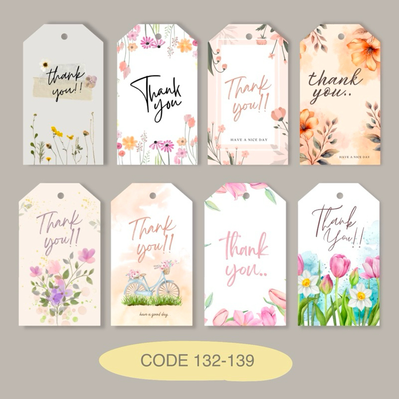 ป้ายห้อยขอบคุณ ลายดอกไม้ แพ็ค 52 ชิ้น 4x7 cm รหัส 132-139