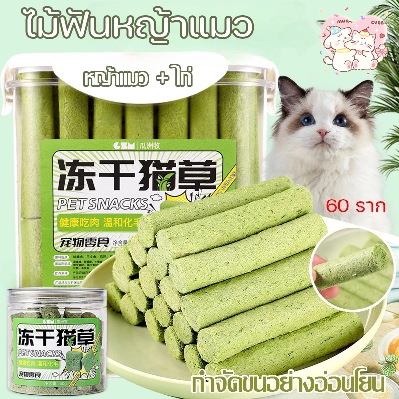 หญ้าแมวฟรีซดราย หญ้าแมว ขนมหญ้าแมว พร้อมทาน ดีต่อสุขภาพ บำรุงขนให้แข็งแรง 6 แท่งในถุง