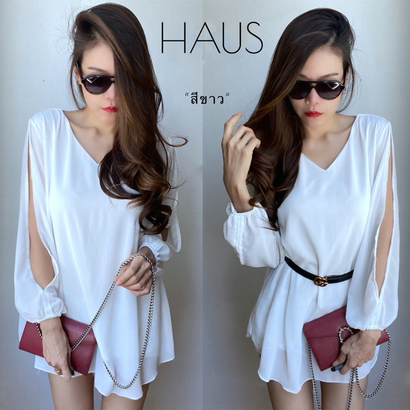 เสื้อชีฟองแขนยาว แต่งผ่าช่วงแขน ไซส์ใหญ่ อก45“ **นางแบบอก34”ให้ให้ดูแบบ ใส่ซับในเป็นไฮเกรดเนื้อลื่น