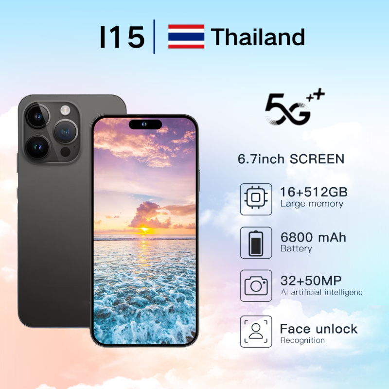 【COD】โทรศัพท์ I15 Pro Max สมาร์ทโฟน 6.7 นิ้ว+HD Smartphone 5G 16GB+512GB HD กล้อง รับประกันร้าน 1 ปี