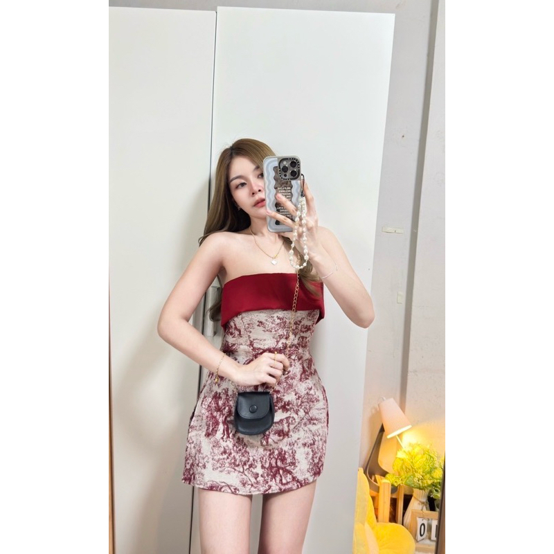 Roseshop เซท 3 ชิ้น เซทเกาะอก ผ้าทอ ลายอย่างสวย สวยแพงมาก น่ารัก น่ารัก มาพร้อมกางเกงขาสั้น