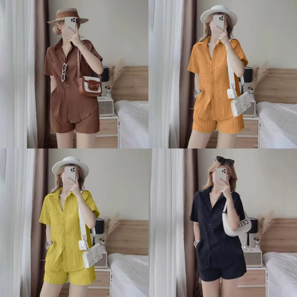 ชุดเซตผ้าด๊อบบี้ เสื้อเชิ๊ตกระดุมหน้าผูกหลัง+กางเกง K8500