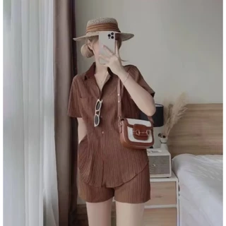 สินค้าพร้อมส่ง ชุดเซตผ้าด๊อบบี้ เสื้อเชิ๊ตกระดุมหน้าผูกหลัง+กางเกง K8500