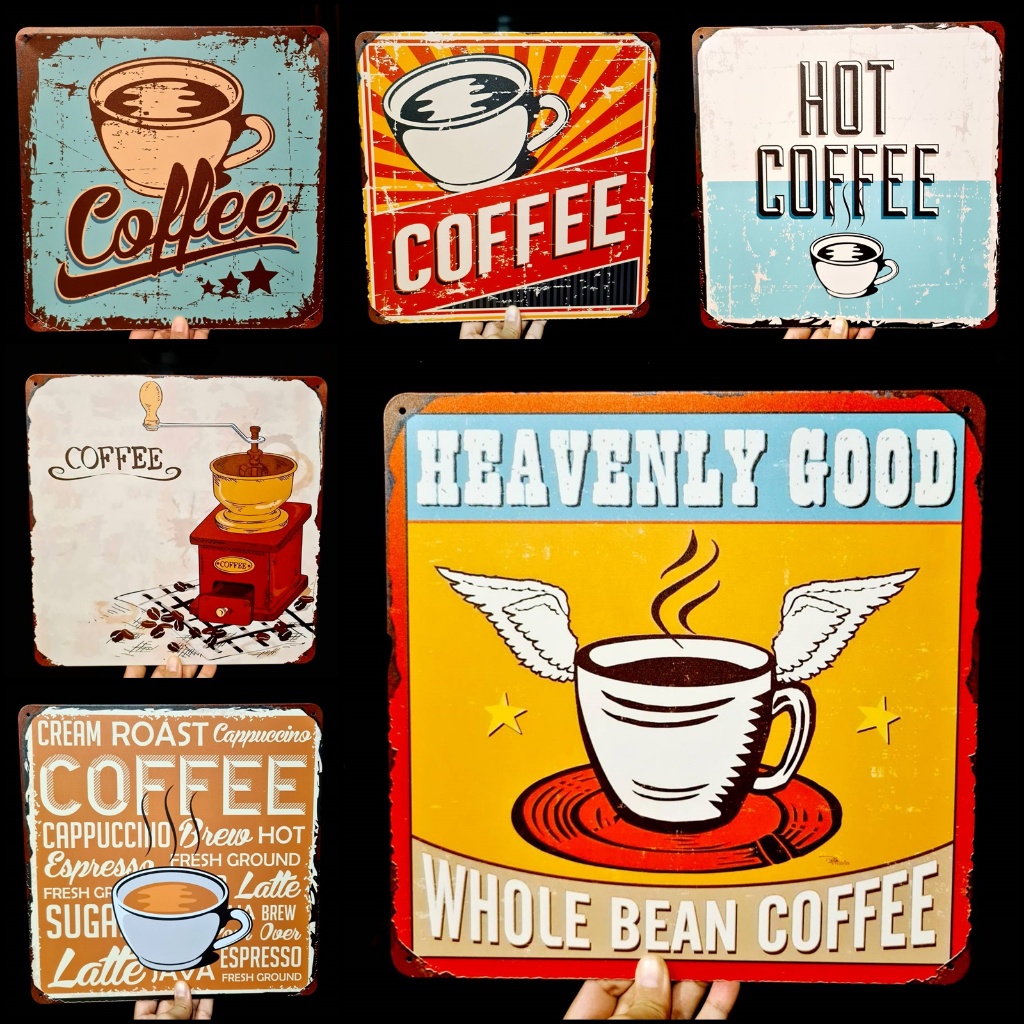 🍵ส่งด่วน🍵 ป้ายสังกะสี สำหรับร้านกาแฟ ร้านอาหาร ตกแต่งผนัง