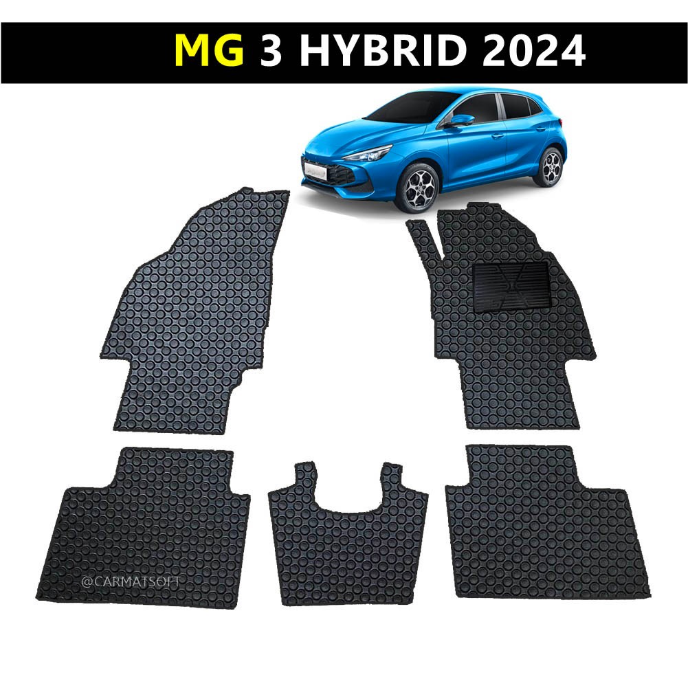ยางปูพื้นรถยนต์ MG3 HYBRID 2024 พรมลายกระดุม เอ็มจี3 สีดำ เข้ารูป 5ชิ้น