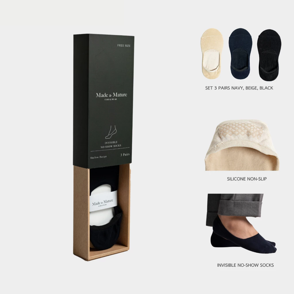 MadetoMature Invisible No-Show Loafer Socks ถุงเท้าซ่อน ข้อต่ำ [1กล่องมี3คู่]