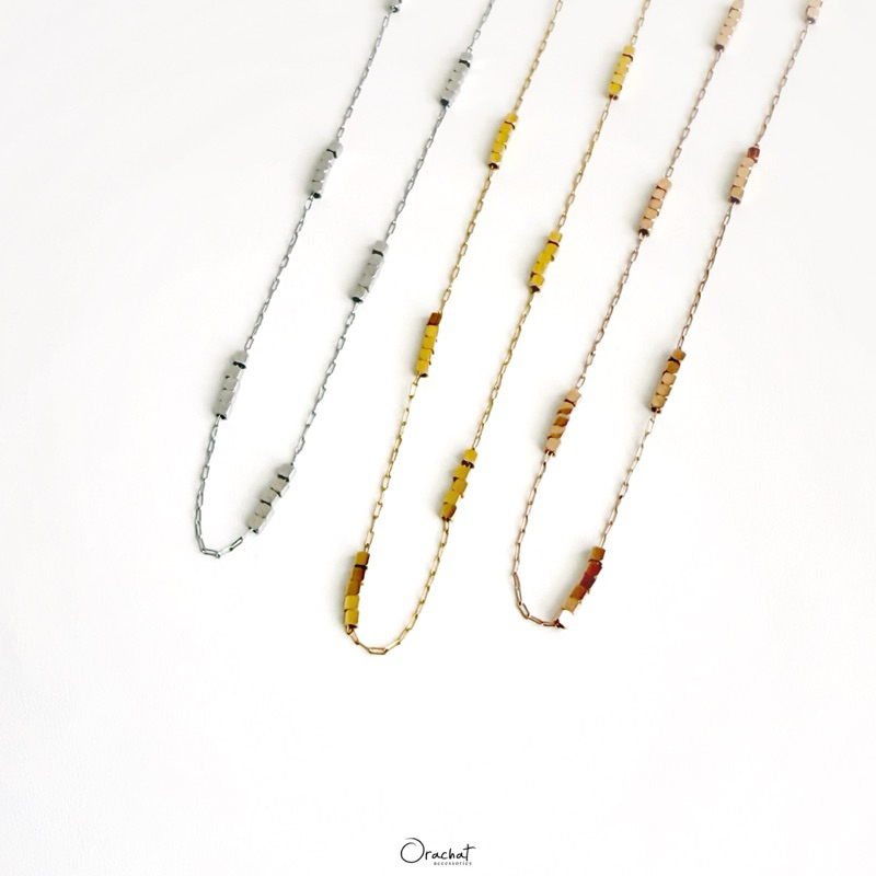 Orachat | Cube cube 14k necklace. (สร้อยคอตัวเรือนสแตนเลส)