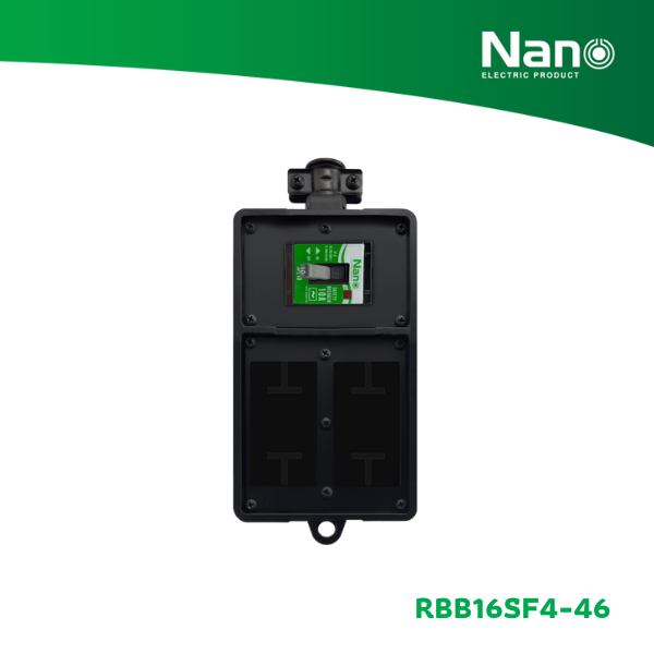 NANO บล็อคยางเปล่า 4x6" ใส่เต้ารับได้ 4 ช่อง + เซฟตี้เบรกเกอร์ 15A (1 ชิ้น/กล่อง) รุ่น RBB16SF4-46