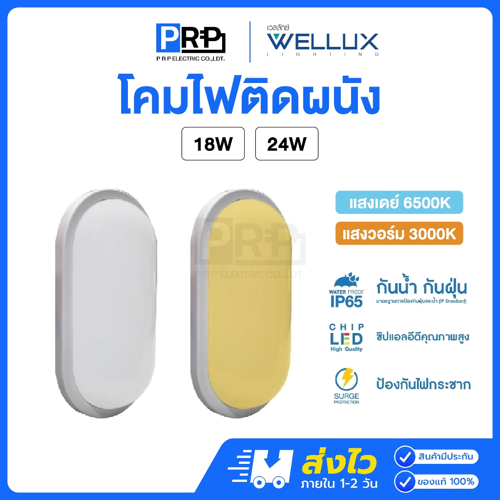 Wellux โคมไฟติดผนัง LED 18w 24w แสงเดย์/วอร์ม กันน้ำ กันฝุ่น IP65 โคมทางเดิน โคมภายนอก Wall lamp