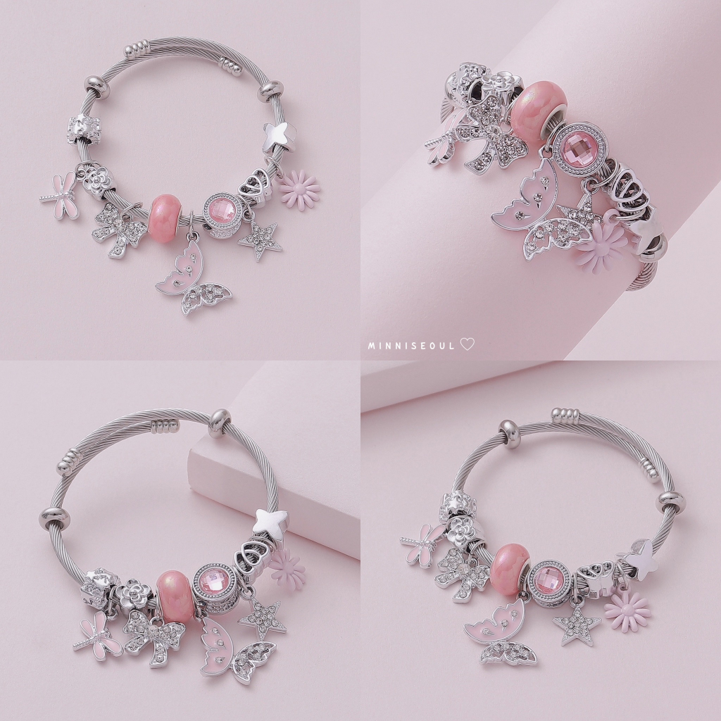 A91 กำไลข้อมือ BEAUTIFUL BUTTERFLY FLOWERS ปรับขนาดได้ ไม่ลอก ไม่ดำ จัดส่งทุกวัน