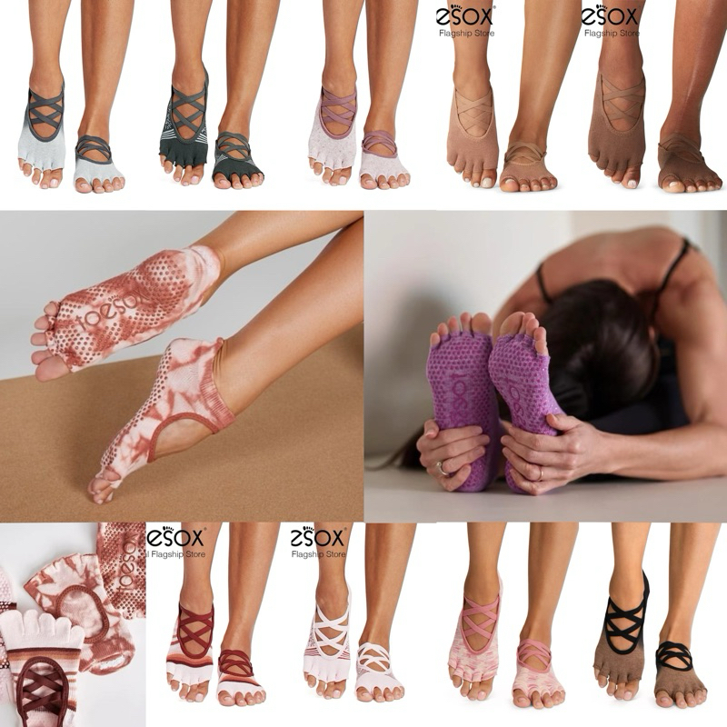 Toesox Grip Half Toe ถุงเท้ากันลื่น เปิดนิ้วเท้า รุ่น Elle ถุงเท้าโยคะ ถุงเท้าพิลาทิส บาร์