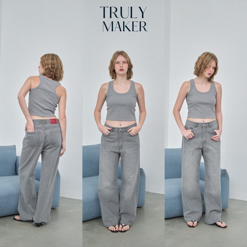 Trulymaker - Downtown gray jeans 08 middle-waist gray jeans กางเกงยีนส์ทรงกระบอกสีเทา