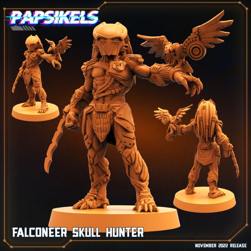 Falconeer Skull Hunter - Skull Hunters - Humanoid Yautja / 32mm scale 3D printed miniature PSK
