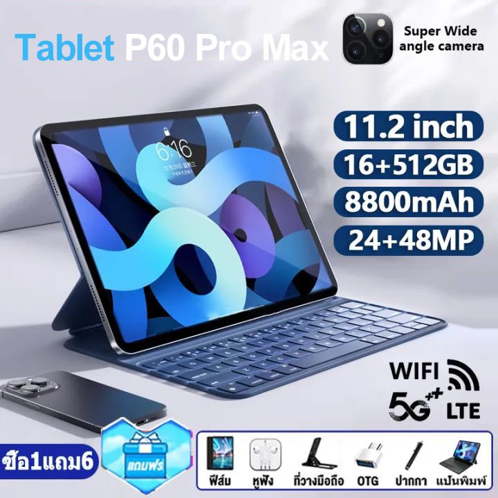 แท็บเล็ต P60 Pro Max 11 นิ้ว แท็บเล็ตดั้งเดิม 5G Tablet PC 12GB + 512GB ROM Dual SIM WiFi for work g