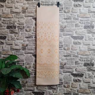 228.ผ้าไหมแกมฝ้าย ผ้าทอทั้งผืน ลายแพรวาฉัตรสวรรค์ สีงาครีม