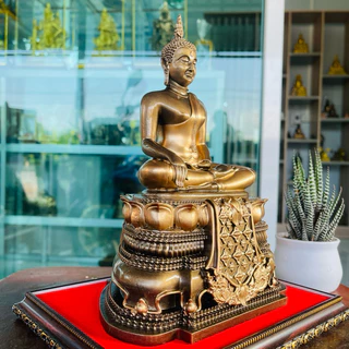 พระพุทธรูปปางมารวิชัย หรือปางชนะมาร เนื้อแร่เหล็กน้ำพี้ ขนาดฐาน7นิ้ว หน้าตัก5นิ้ว สูง10นิ้วแถมฟรีฐานรอง