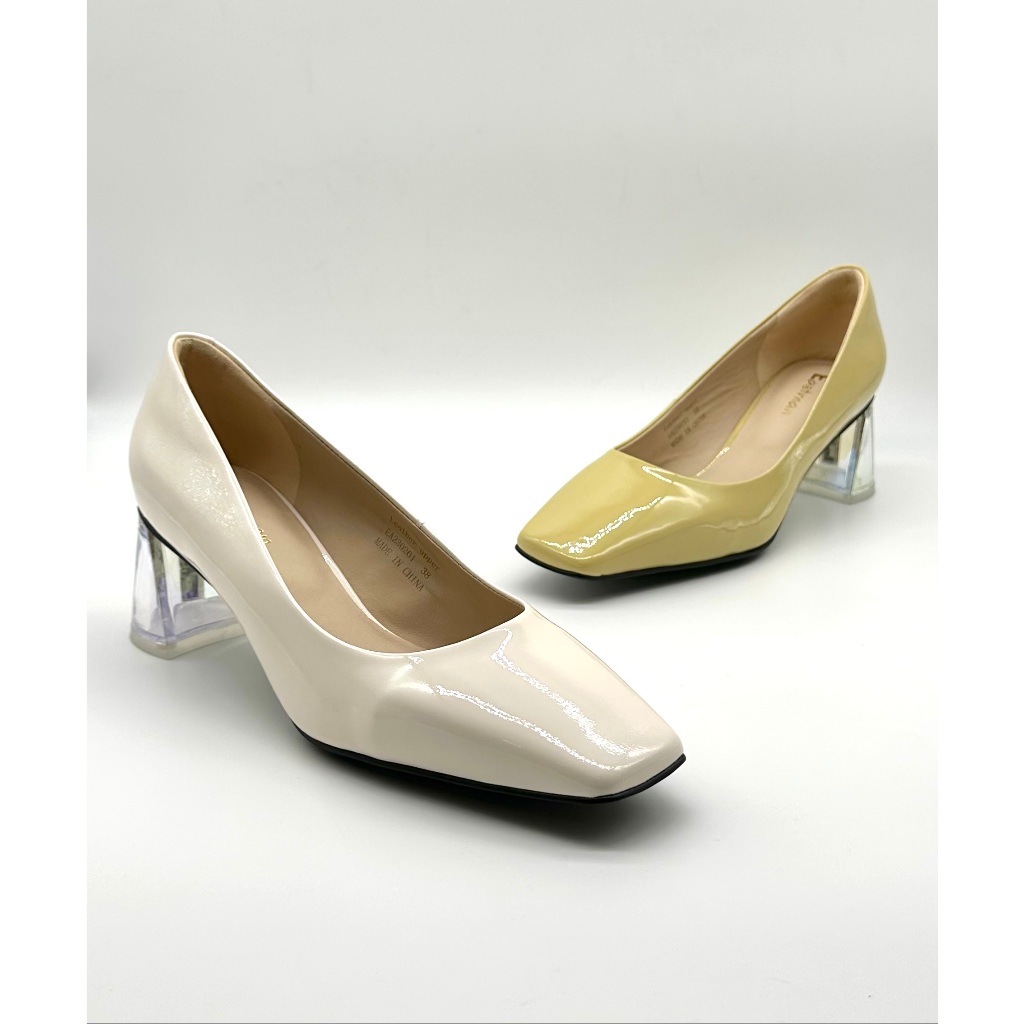 Eastman Clear Block Heels, Tan/Cream