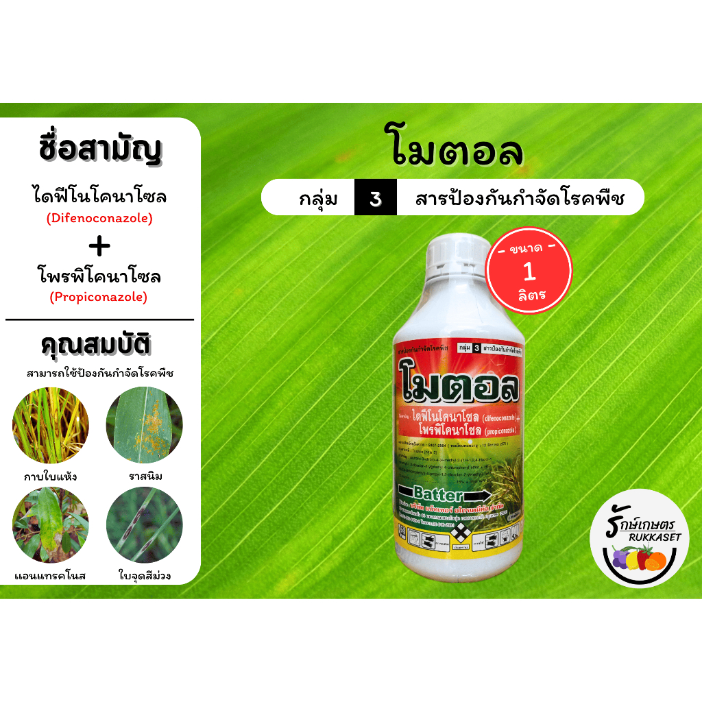 โมตอล (ไดฟีโนโคนาโซล 15%+โพรพิโคนาโซล 15% W/V EC) สารเดียวกันกับอามูเร่ ป้องกันเชื้อรา เมล็ดด่าง ราสนิม (ขนาด 1 ลิตร)