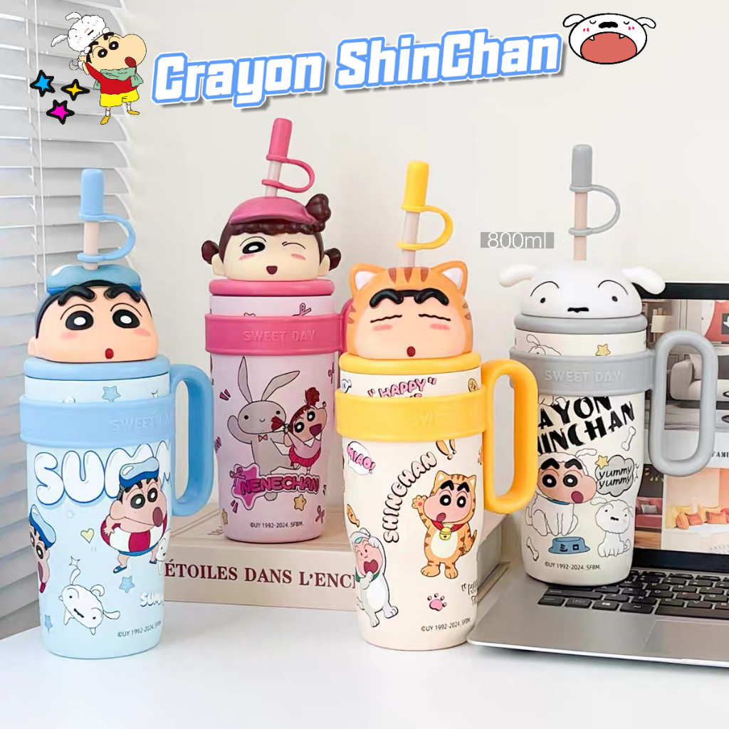 crayon shin chan 800MLความจุสูงขวดน้ําเก็บความเยแก้วสแตนเลส52TOYS Snoopy
