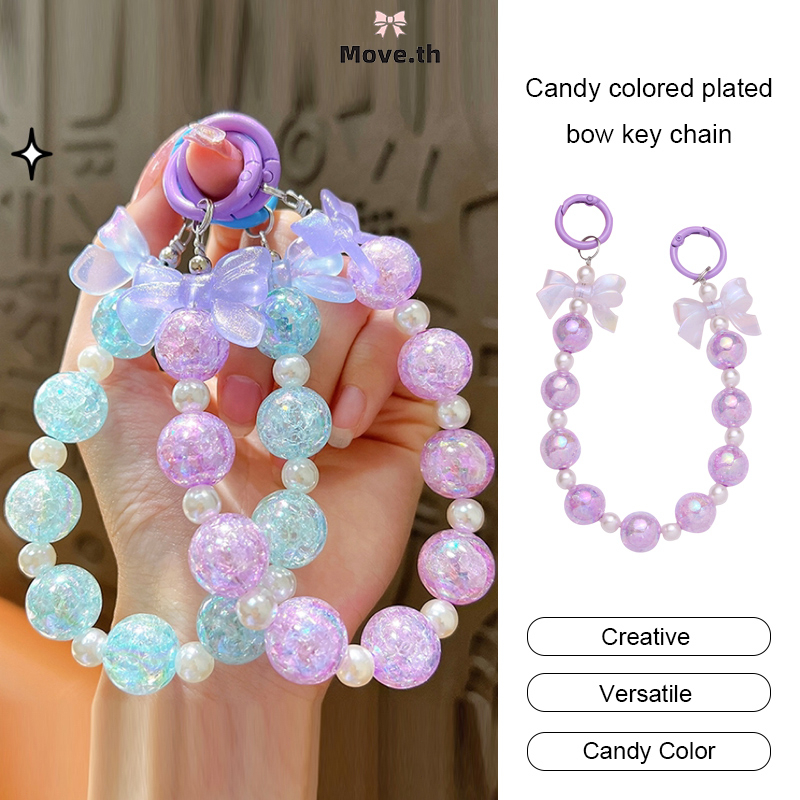 ในไทย-พร้อมส่ง พวงกุญแจ จี้ประดับโบว์ ประดับลูกปัด ที่มีสีสันสีแคนดี้ สไตล์เกาหลี นักเรียนสำหรับผู้หญิง เครื่องประดับแฟ
