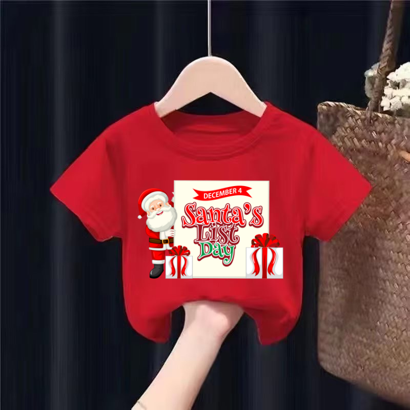 เสื้อยืดเด็กพิมพ์ลายเมอรี่คริสมาสMerry christmas เนื้อผ้าฝ้าย "สีแดง" A12