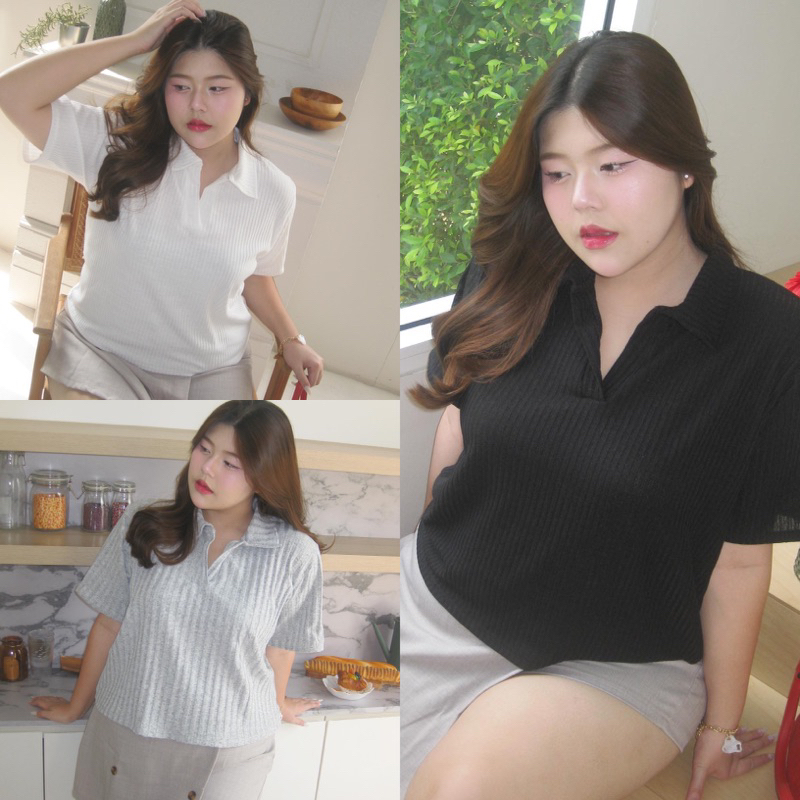 Kiki Knitted Polo⭐️ (oversize) เสื้อโปโลสาวอวบ ทรงโอเวอร์ไซส์ ผ้าไหมพรม