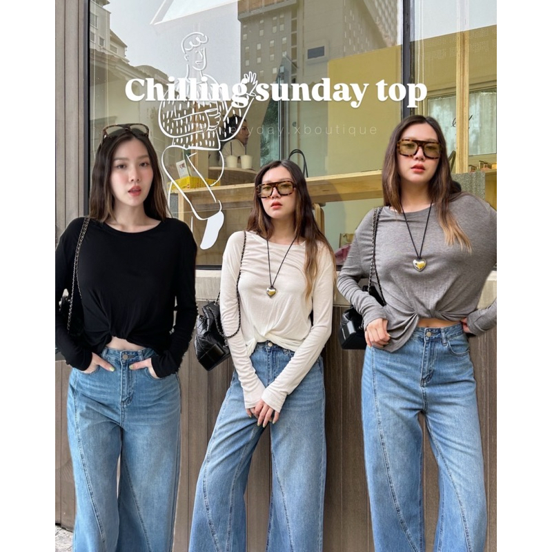 “Chilling sunday” top (490฿) “Chilling sunday” top (490฿) มาต่อกันที่แบบชิวๆบ้างคร่า เสื้อแขนยาวดีเทลม้วนเอว tshop