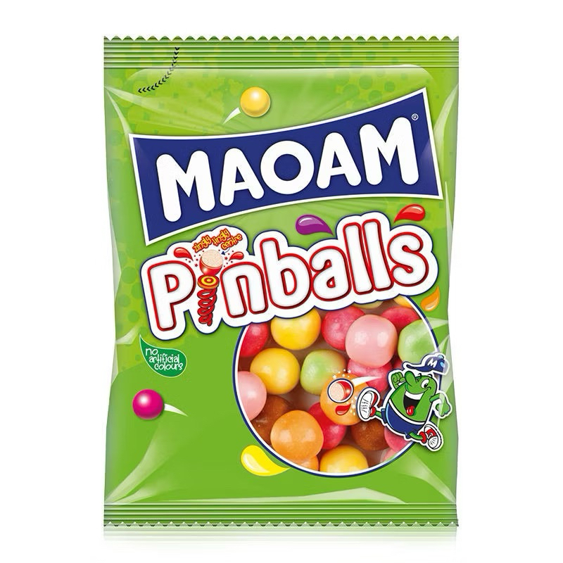 MAOAM Pinballs รสเปรี้ยวทรงกลมผลไม้ Chewy Gummy Haribo Mixed Marshmallow Yogurt Ball Candy 70g.