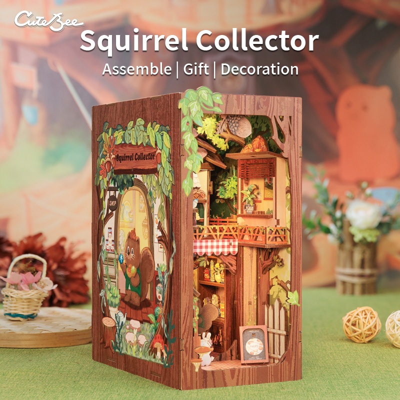 CUTEBEE DY03 DIY Book Nook บ้านตุ๊กตา  DIY ที่กั้นหนังสือ รวมถึงฝาครอบกันฝุ่น ตัวต่อไม้ บ้านของเล่น